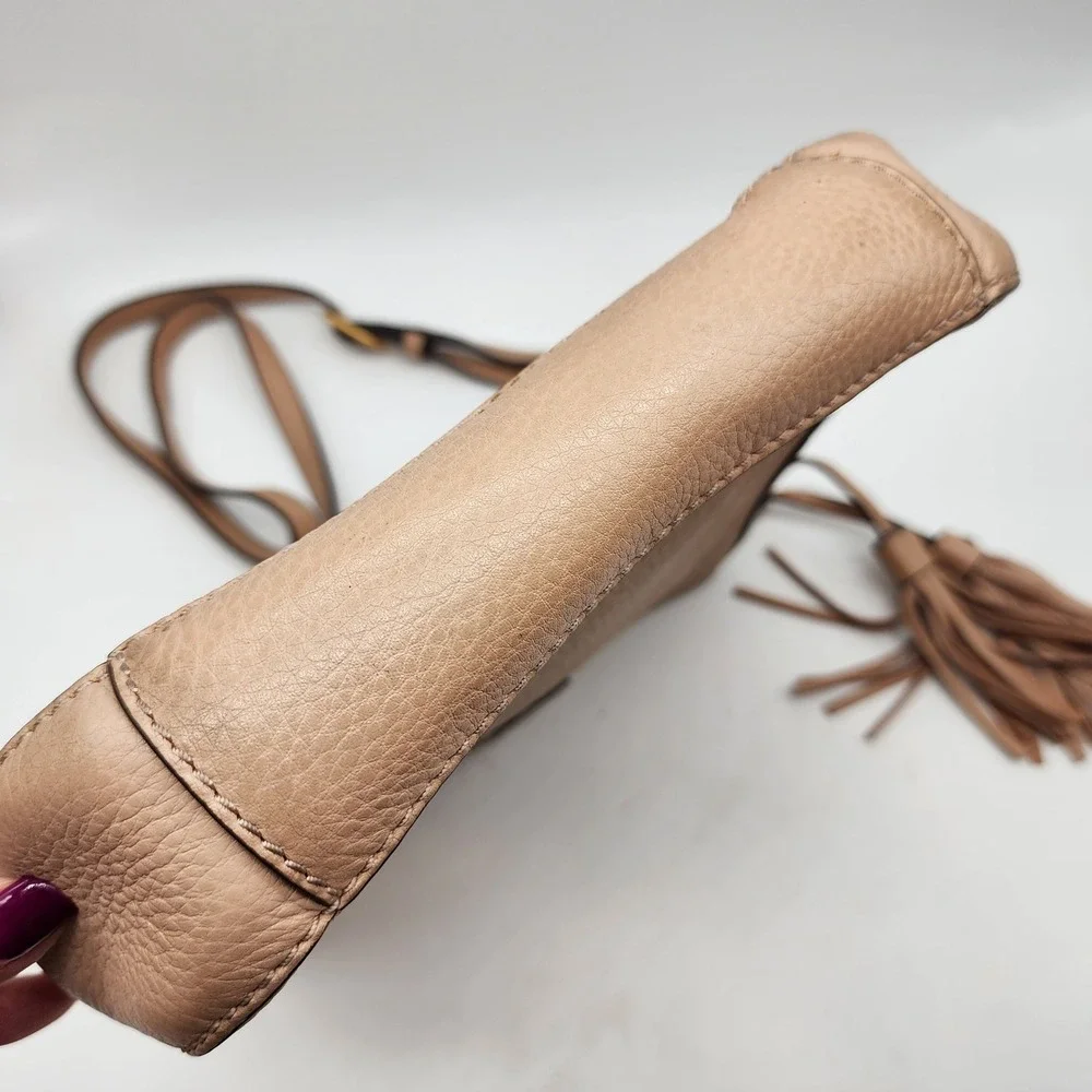 Tory Burch McGraw Crossbody Women's Small Beige Pebbled Leather Tassel Purse